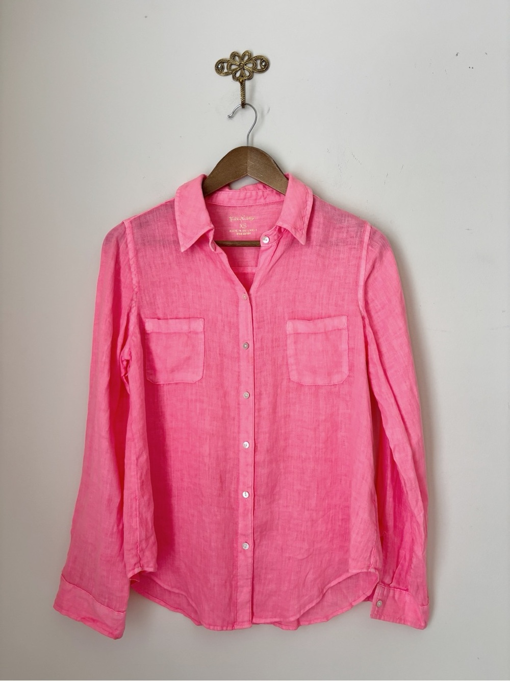 Lilly Pulitzer Coral Sea View Linen Button Down Shirt XS